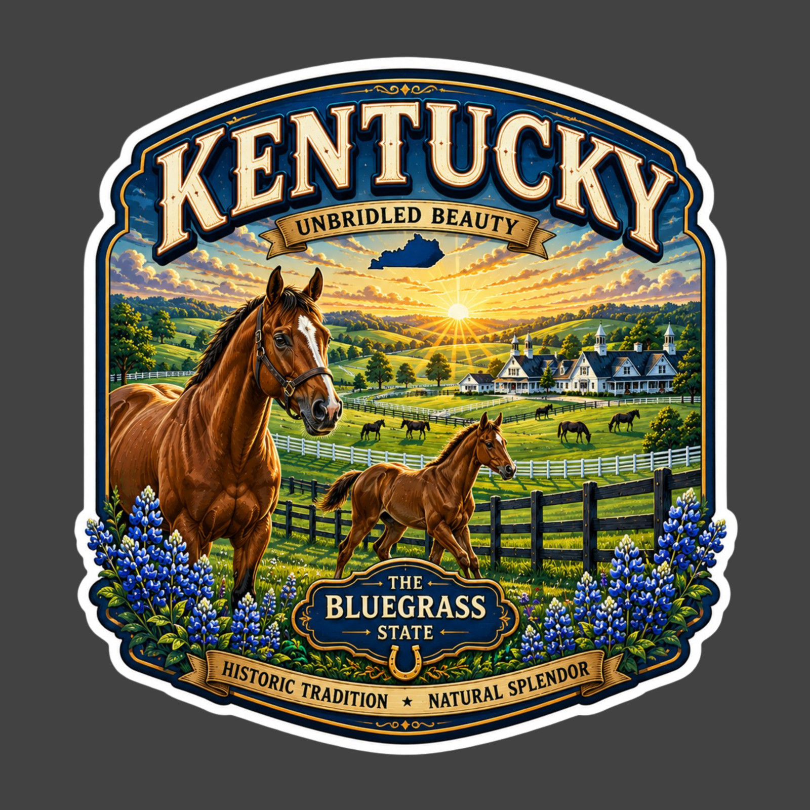 Kentucky Sticker Vinyl Decal Horse Farm Bluegrass Country Travel Souvenir
