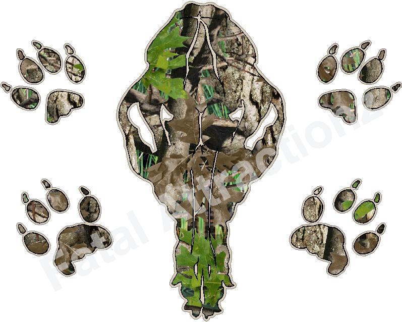 Tan Camo Coyote Skull w/Tracks Vinyl Decal sticker fox print hunting predator