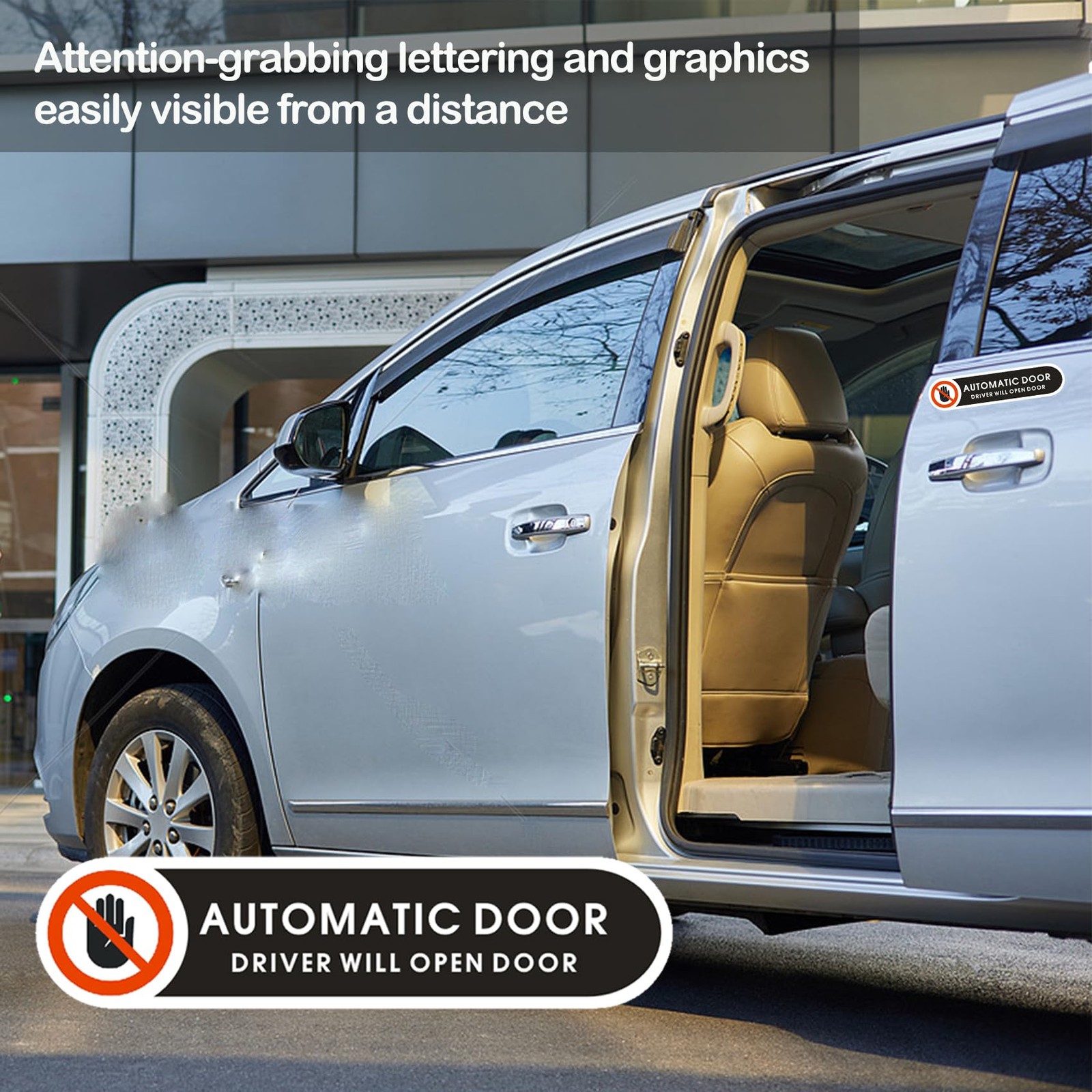 4Pack Automatic Door Stickers Driver Will Open Door Sign Adhesive Warning Decals