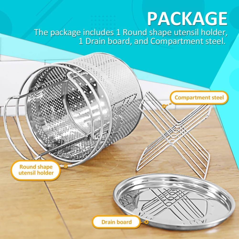 Stainless Steel Silverware Drying Basket for Dish Rack, 4-Compartment Utensil Ho