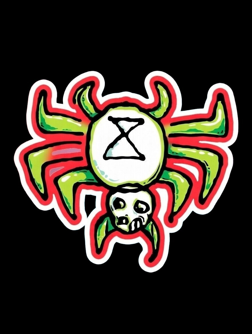 Spider & Skull Hourglass Graphic Sticker Decal, Multicolor, Adults, Spider Theme