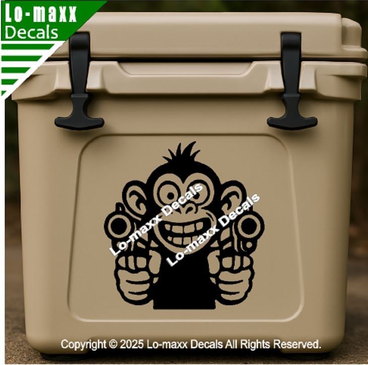 Monkey With Guns Die Cut Sticker Vinyl Decal For Car Fridge Locker Laptop