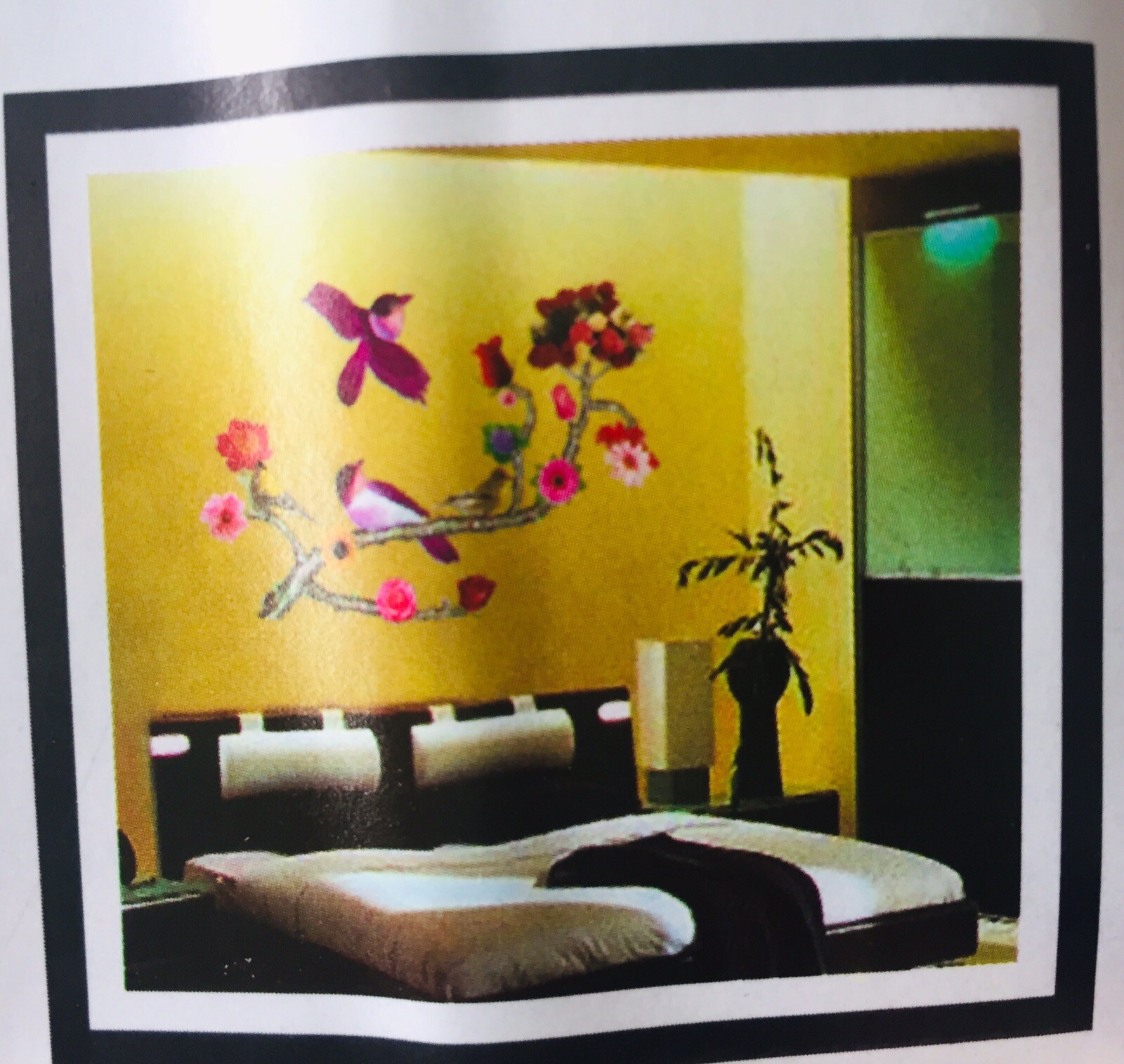 Brid/Flower Print Art Wall Sticker DIY Paper Decoration(Purple/Red/Yellow/Green