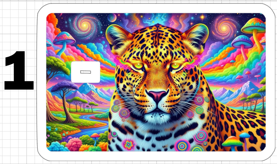 Acid Trip Leopard ATM Debit Credit Gift Card Sticker Skin Rainbow Neon Retro