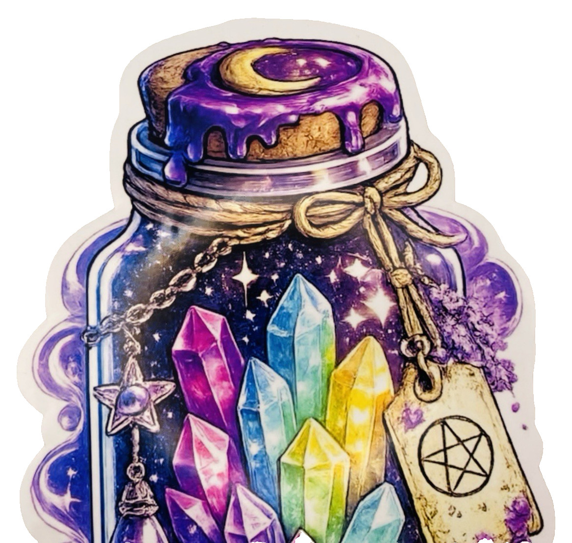 Jar Of Crystals Waterproof Car Decal Poster Vinyl Sticker Pink Purple Yellow