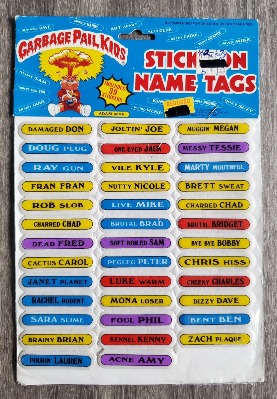 Vintage Garbage Pail Kids Stick On Name Tags Sticker Set Art GPK 1986