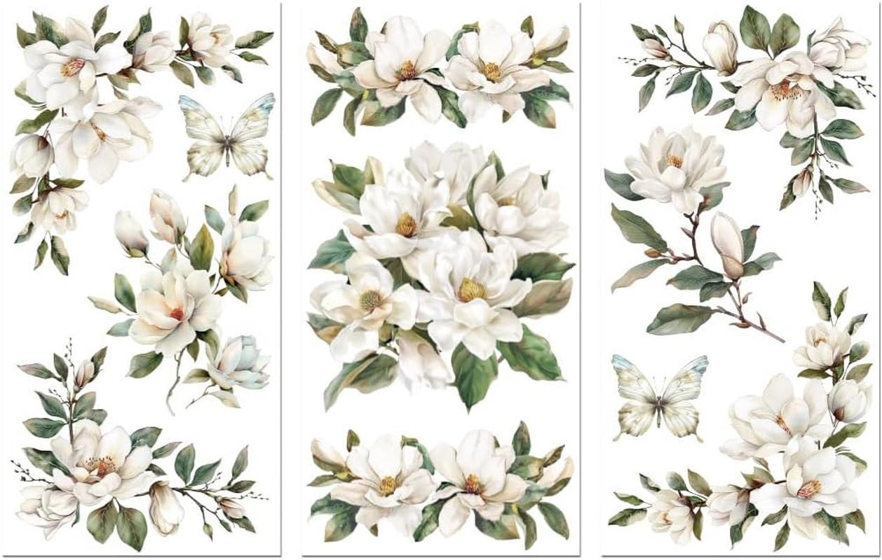 Rub on Transfer Sticker for Furniture Crafts Decor 6"X12" White Magnolia Corner,