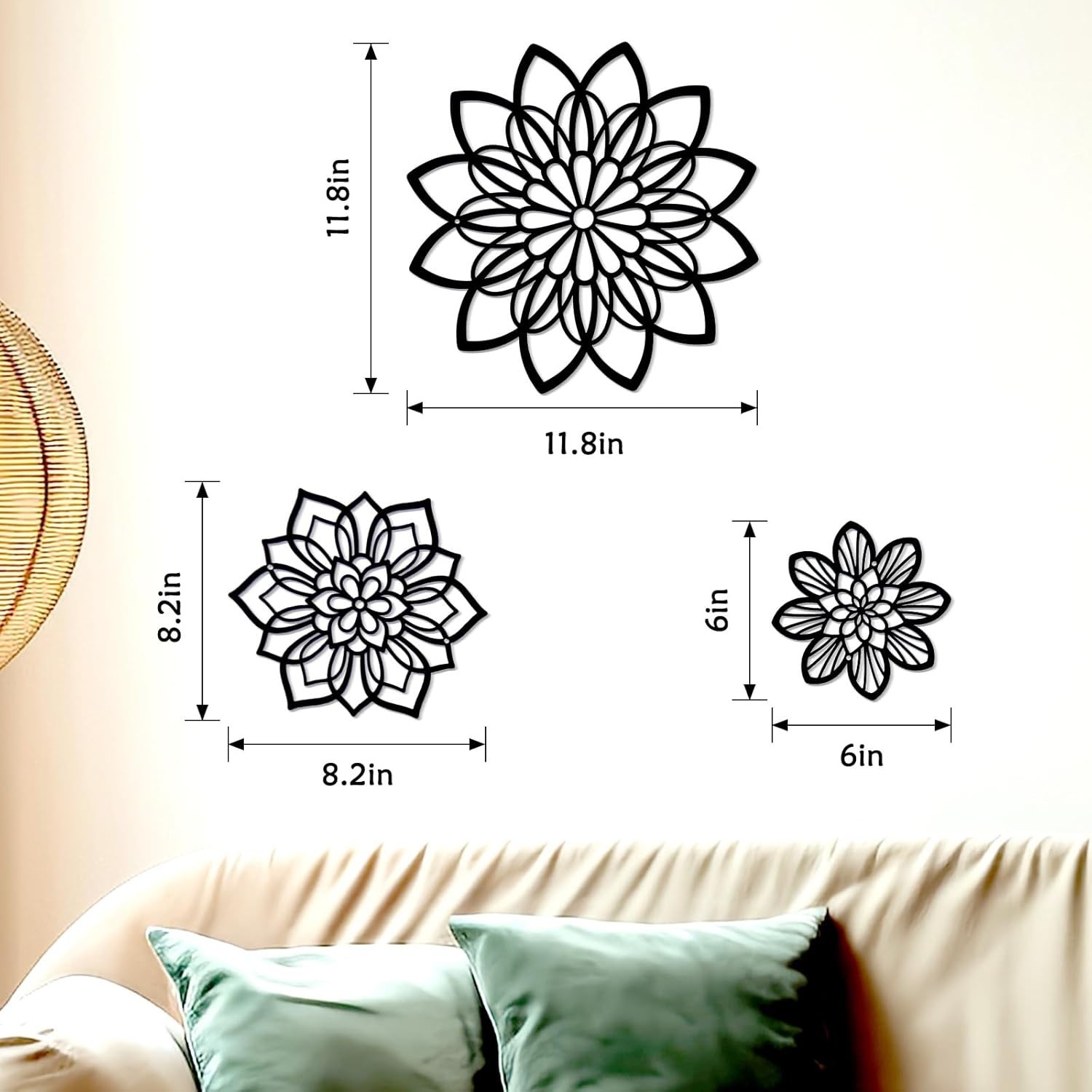 Metal Flower Wall Decor Set Farmhouse Black Flower Art Hanging Sculpture