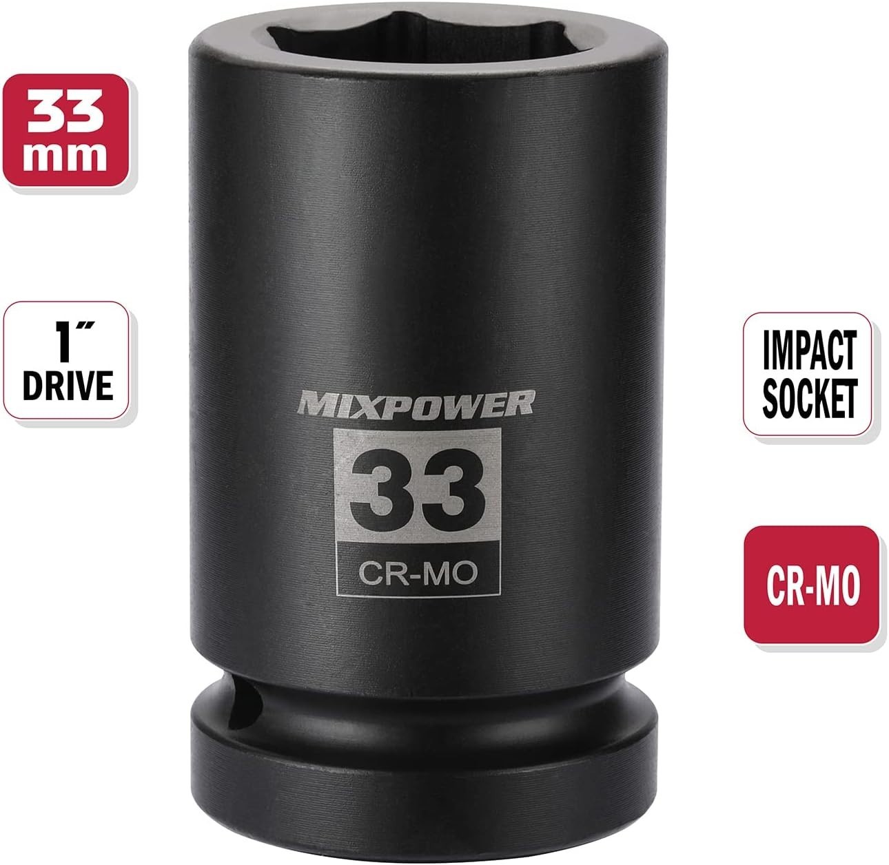 2 Pieces 1 Inch Drive Deep Impact Socket, CR-MO, 33mm, 33mm-2pcs set