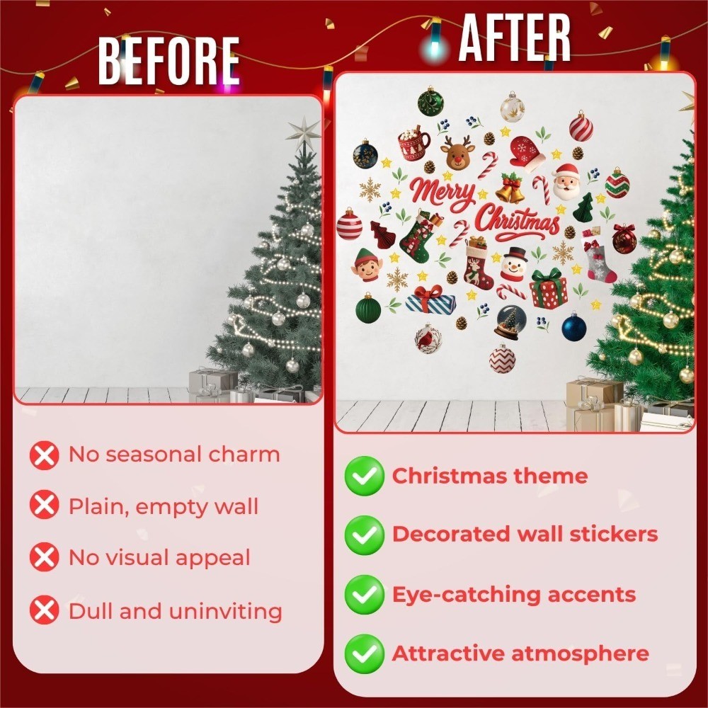 Holly Jolly Christmas Wall Decals for Indoor Home Wall Murals Stickers Kids