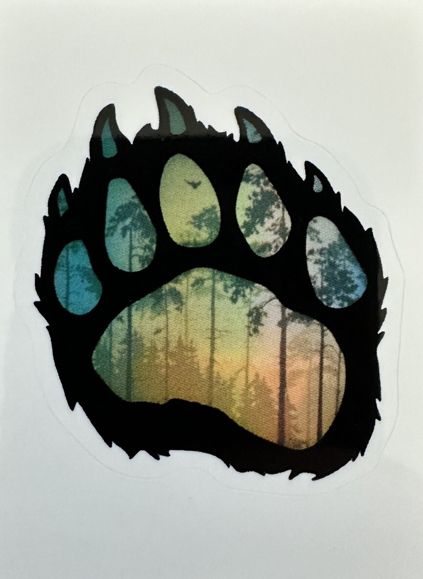 BEAR PAW ~ FOREST VIEWS – Small Vinyl Sticker – (1.75in x 1.5in)