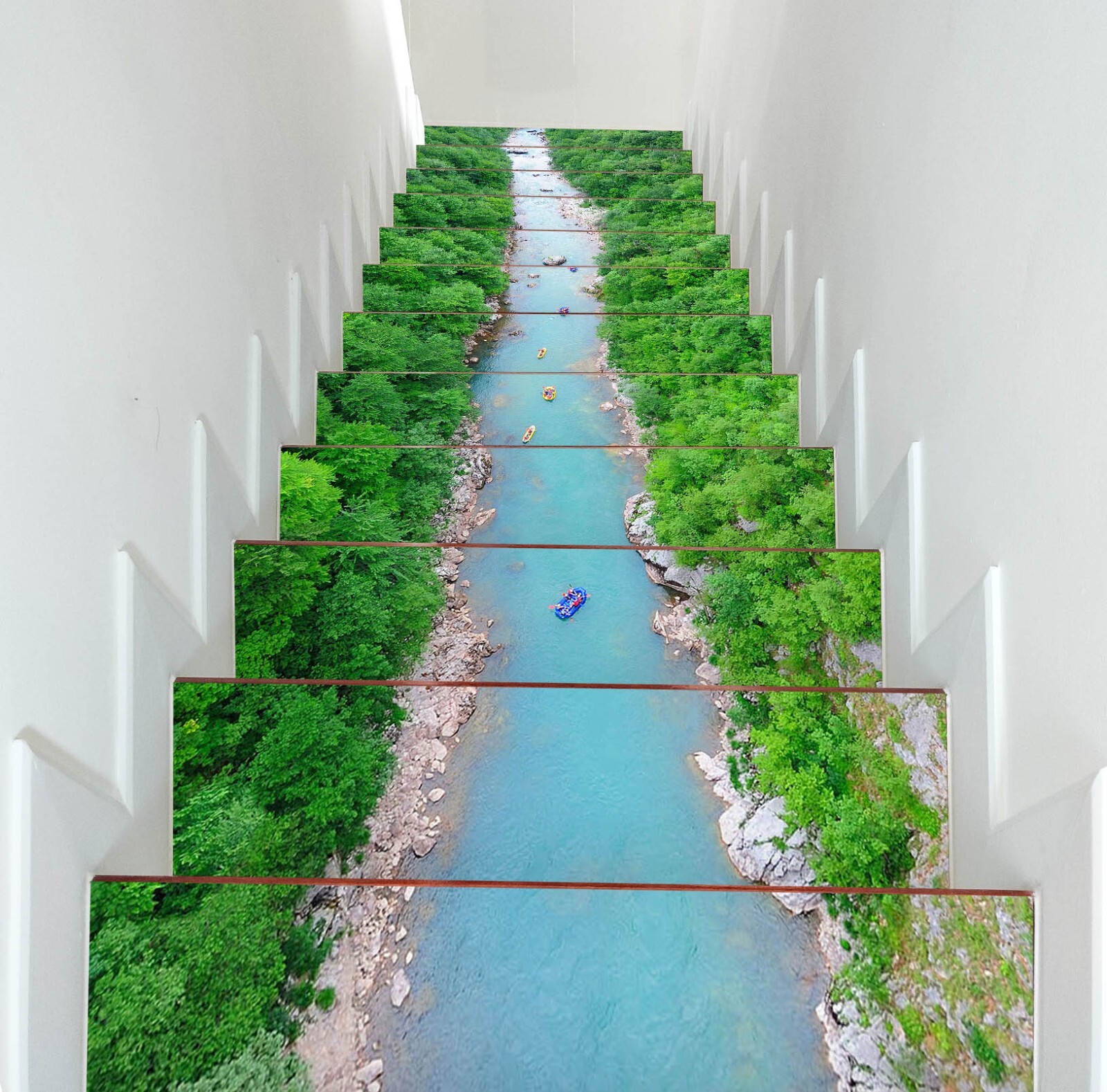 3D Long Blue River W08 Stairs Risers Decoration Photo Mural Vinyl Wallpaper Vera