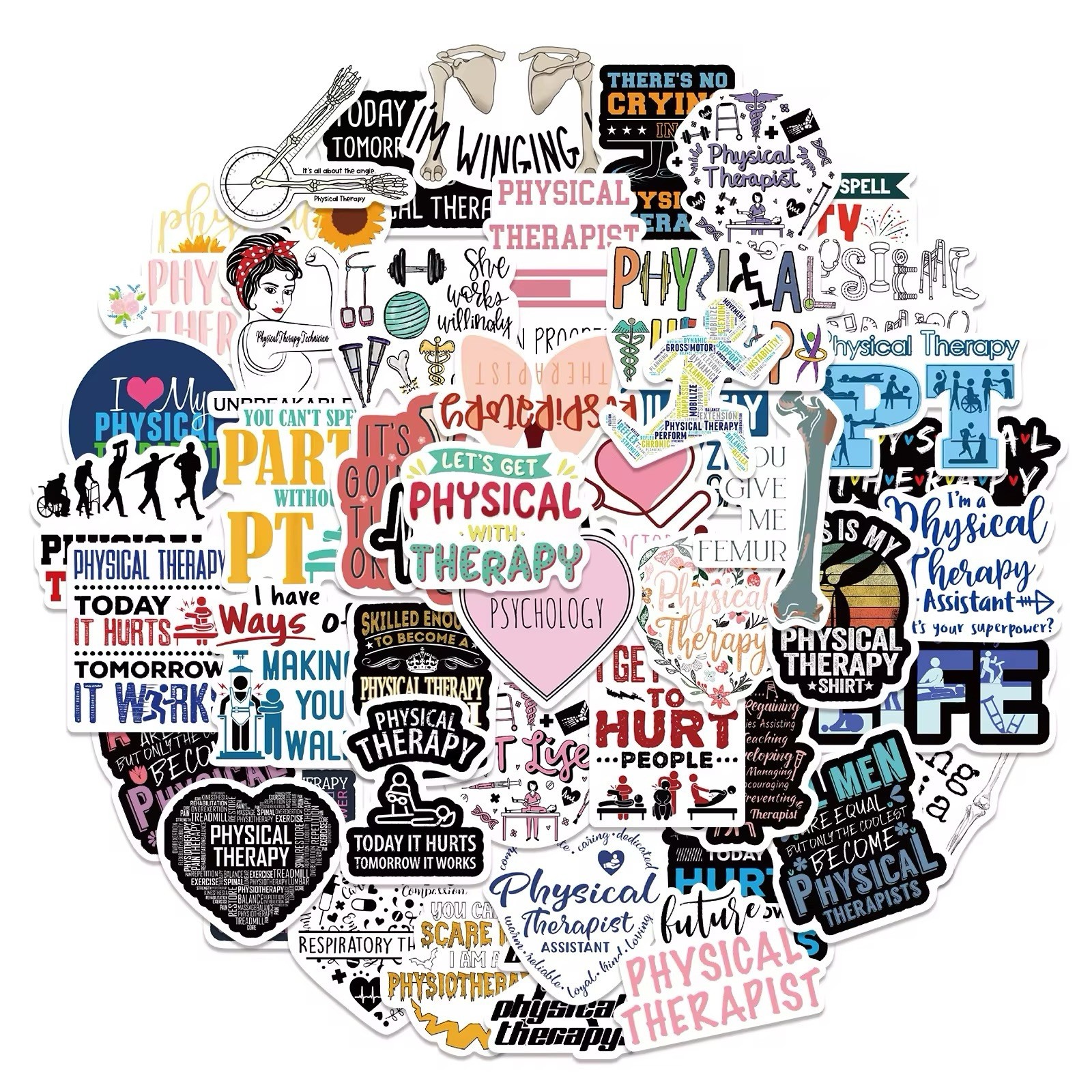50 Pack Physical Therapy Stickers PT Medical Decals Hydro Yeti Free Shipping!