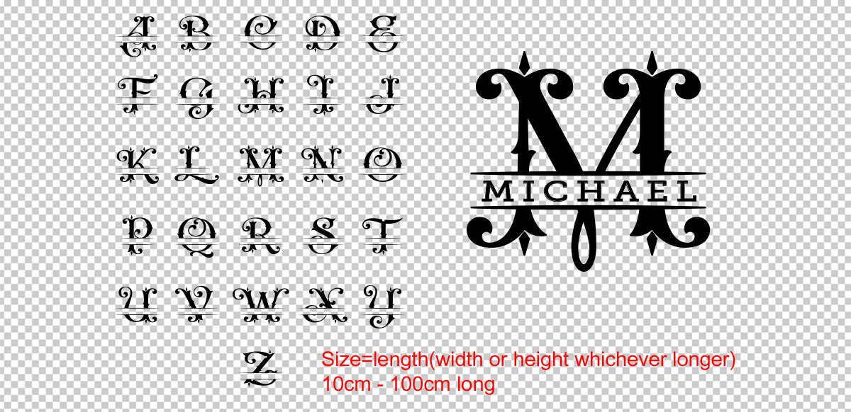 Custom Monogram Split Name Wall Door Sticker Personalized Decal 10-100cm