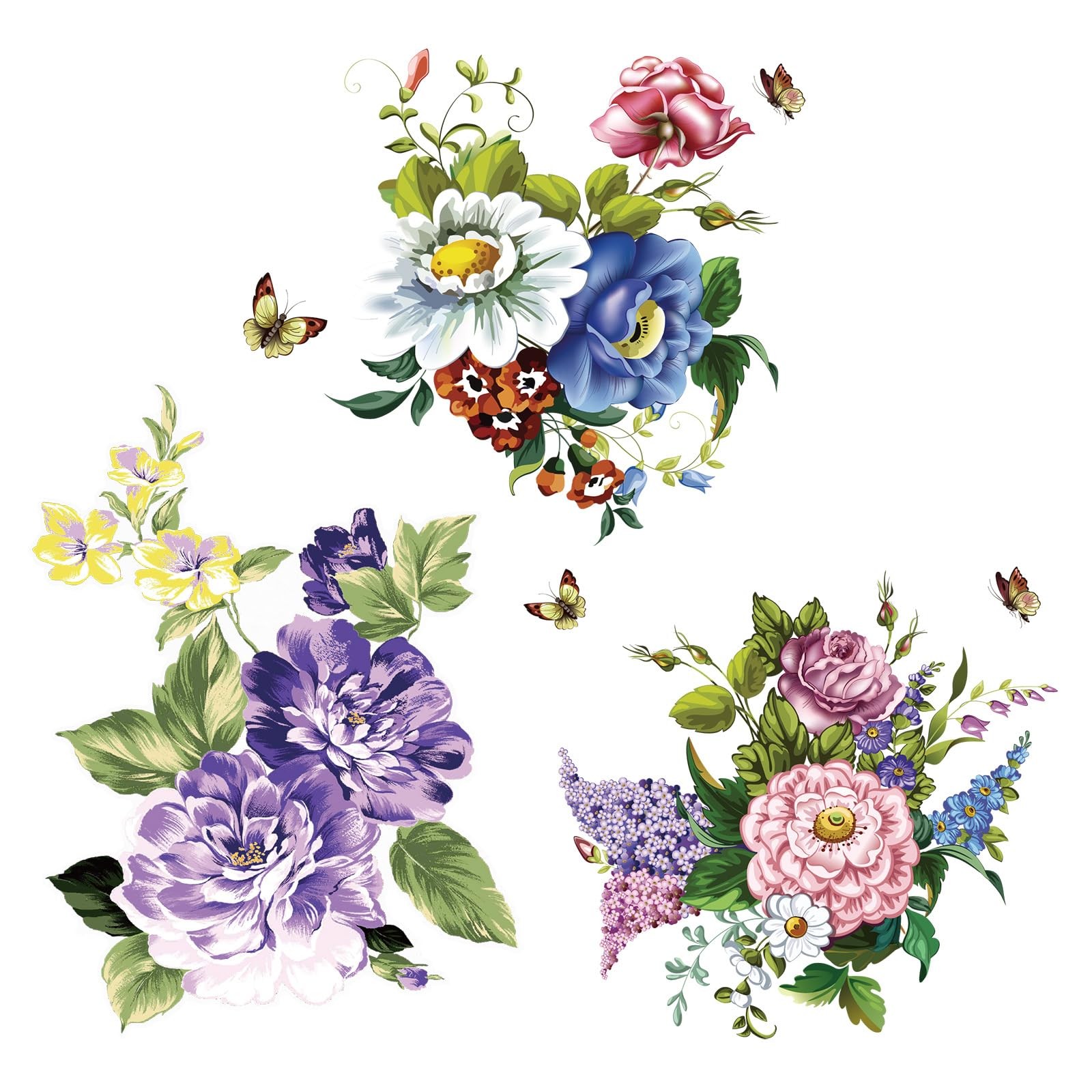 3 Pcs Flowers Wall Stickers Wall Decals Peel and Stick for Room Decorations L…