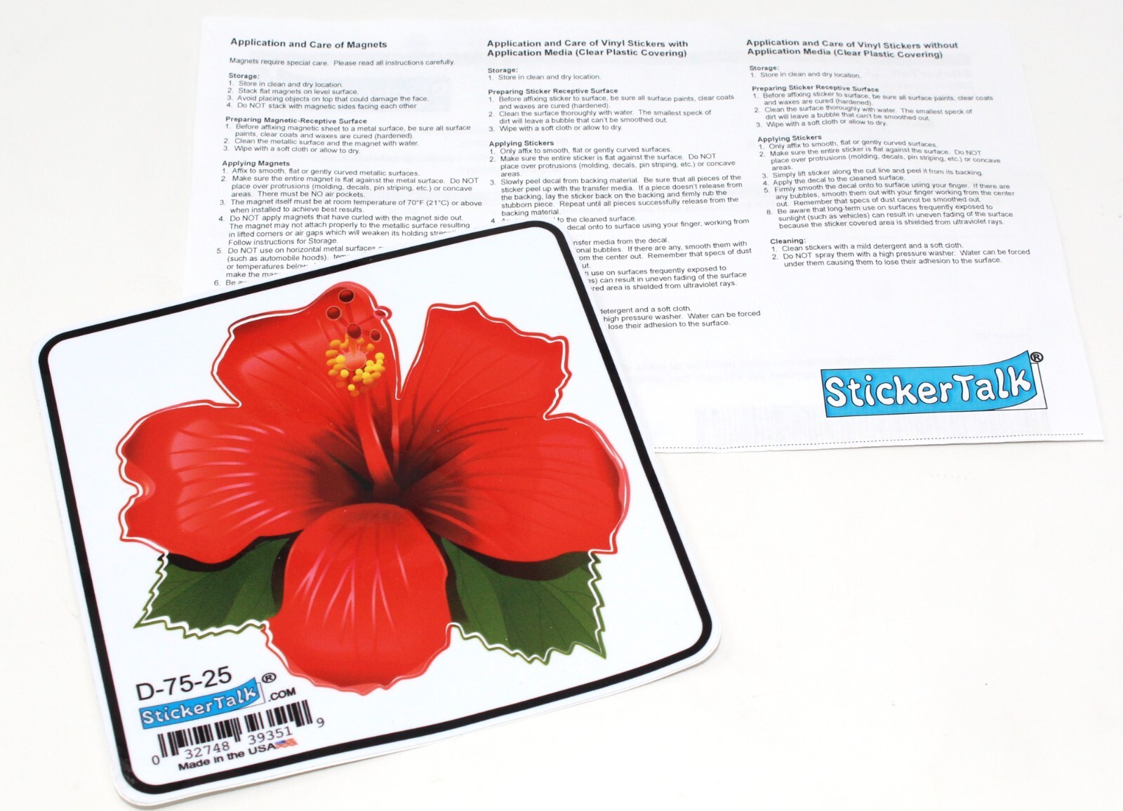 StickerTalk Hibiscus Sticker 4.5"x4.5" Red Vinyl No Border – Made in USA D-75-25