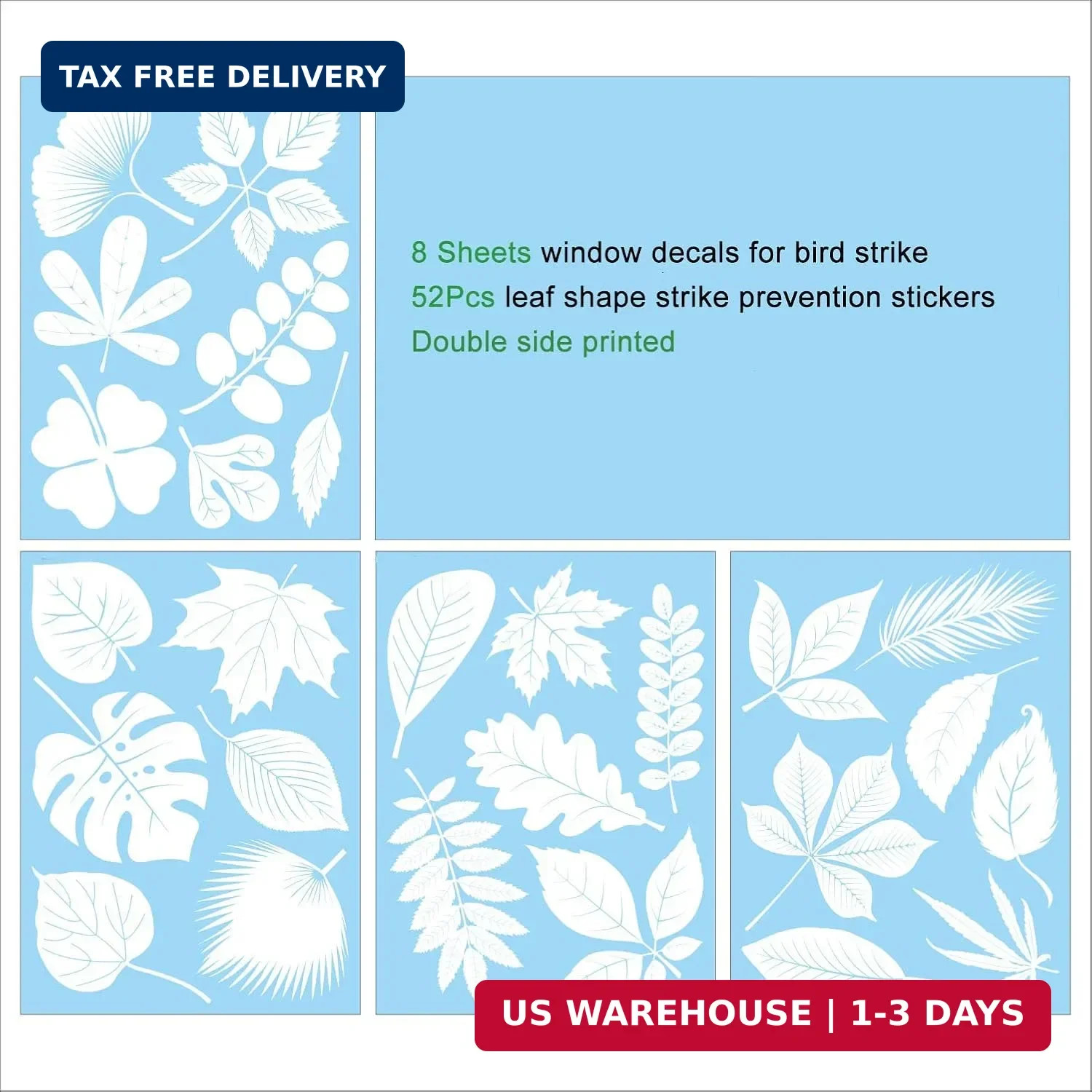FINGOOO Window Decals for Bird Strikes,52 Pieces Large Leaf Shape Anti Collision