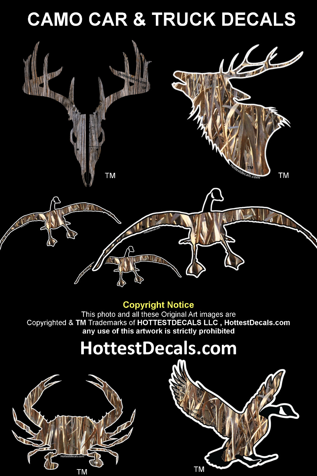 Camo Truck Car Decal Sticker Goose Sika Deer Barn Wood Buck Crab MARSH GRASS