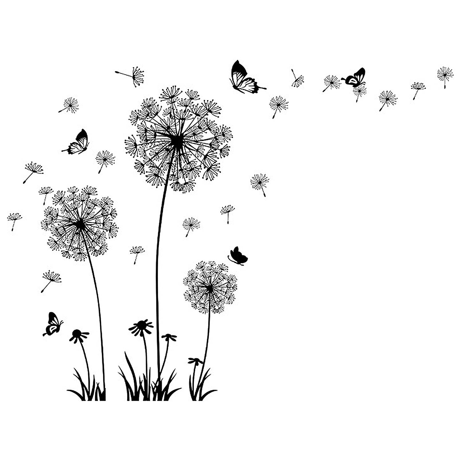 Black and White Dandelion Butterfly Wall Stickers,Creative Peel and Stick Vin…
