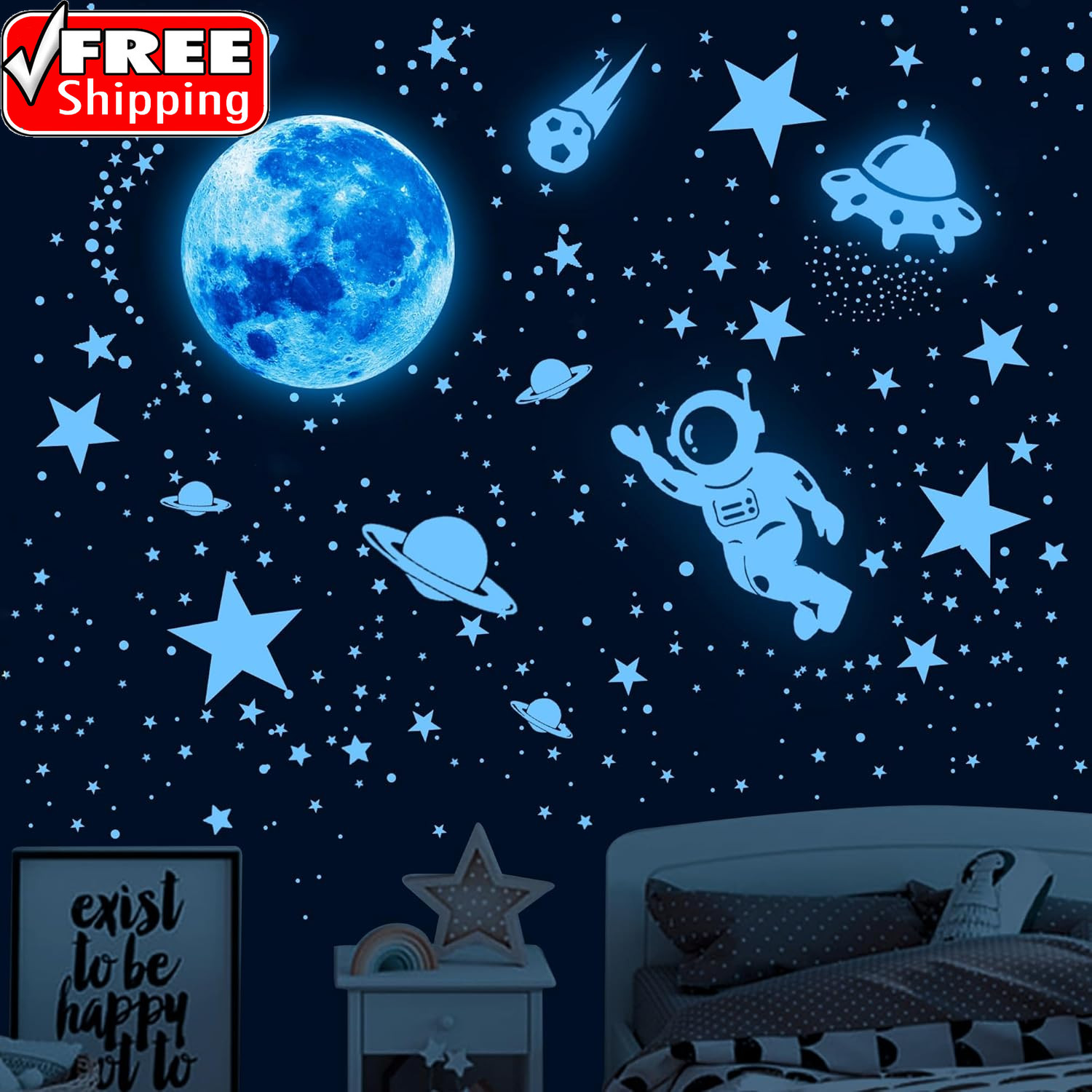 530Pcs Glow in the Dark Stars for Ceiling,Space Galaxy Wall Decals | Glow in the