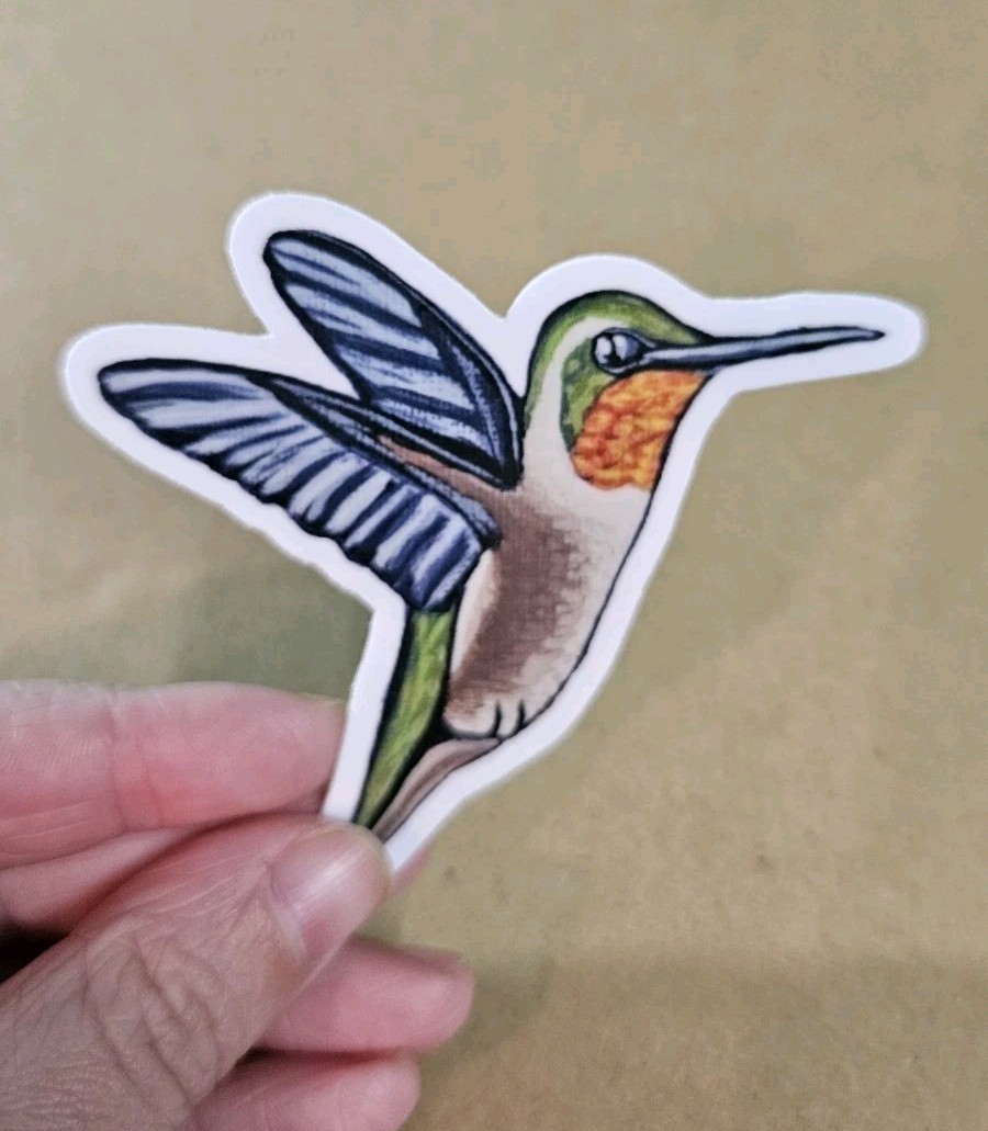 Hummingbird Sticker Matte Vinyl, 3" Tall Die Cut Sticker of Flying Bird Art