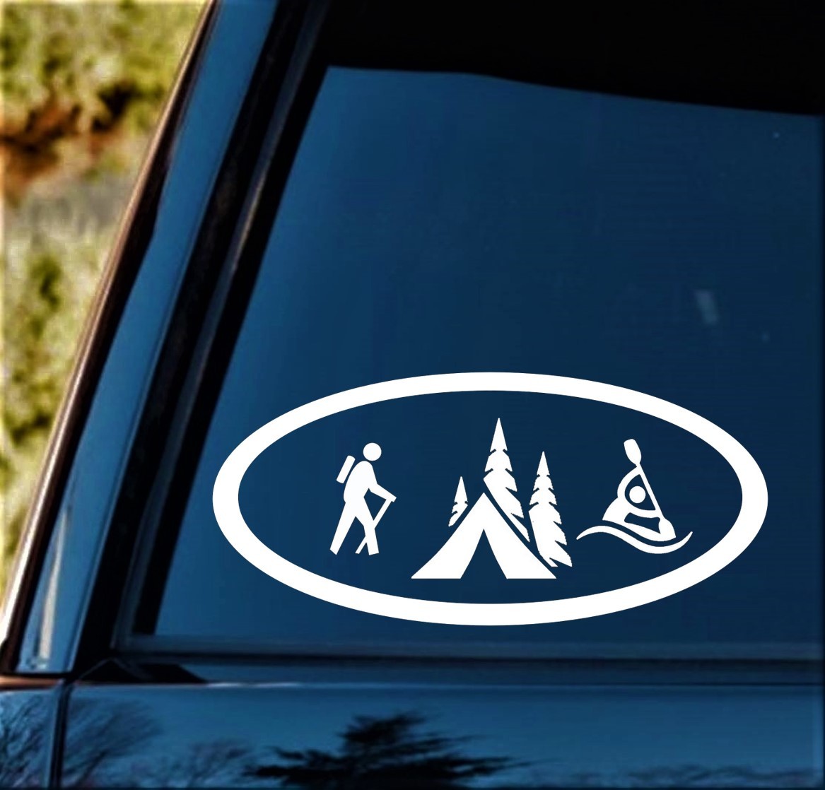Hiking Camping Kayak Oval Decal Sticker for Car Window 7.50 Inch BG 137