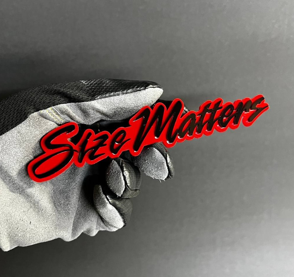 1x "SIZE MATTERS" Custom Text 3D Acrylic Car Emblem Badge Multicolor Laser Cut