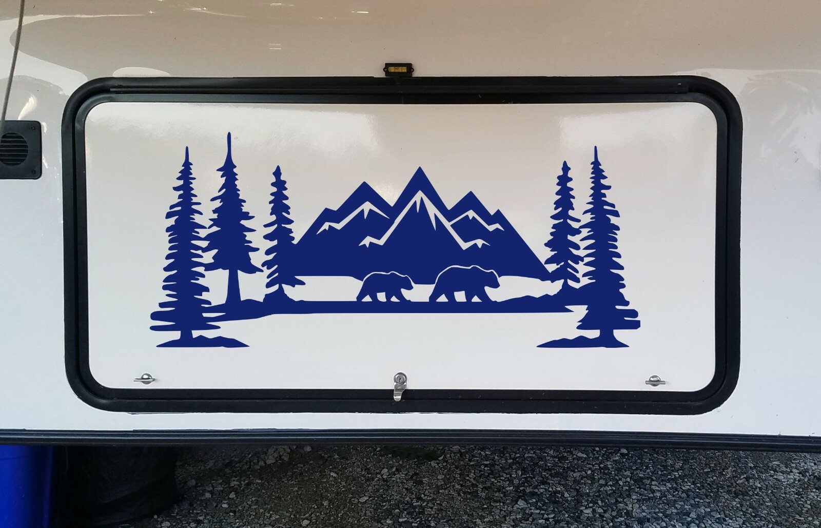 Mountains Bears Forest Scene Vinyl Decal V2 | Camper RV Travel Trailer | Sticker