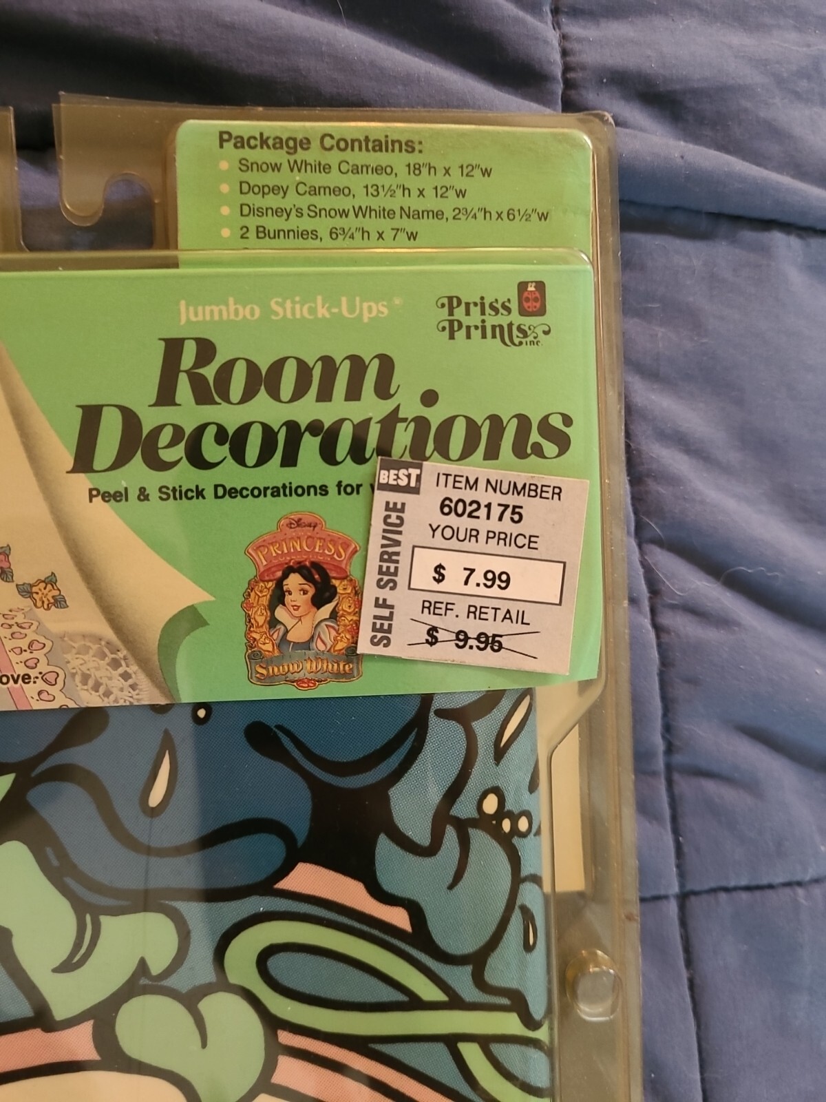 New Vintage USA Made 1990s Priss Prints Disney Snow White Cameo Set Wall Decals