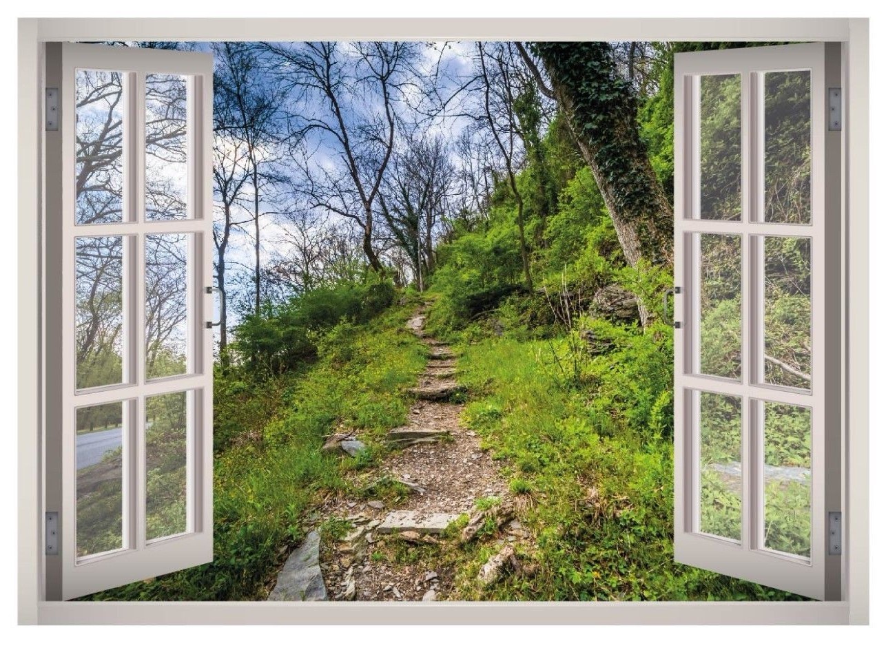 Mountain Hike Nature Window 3D Wall Decal Art Mural Home Decor Canvas Vinyl W116