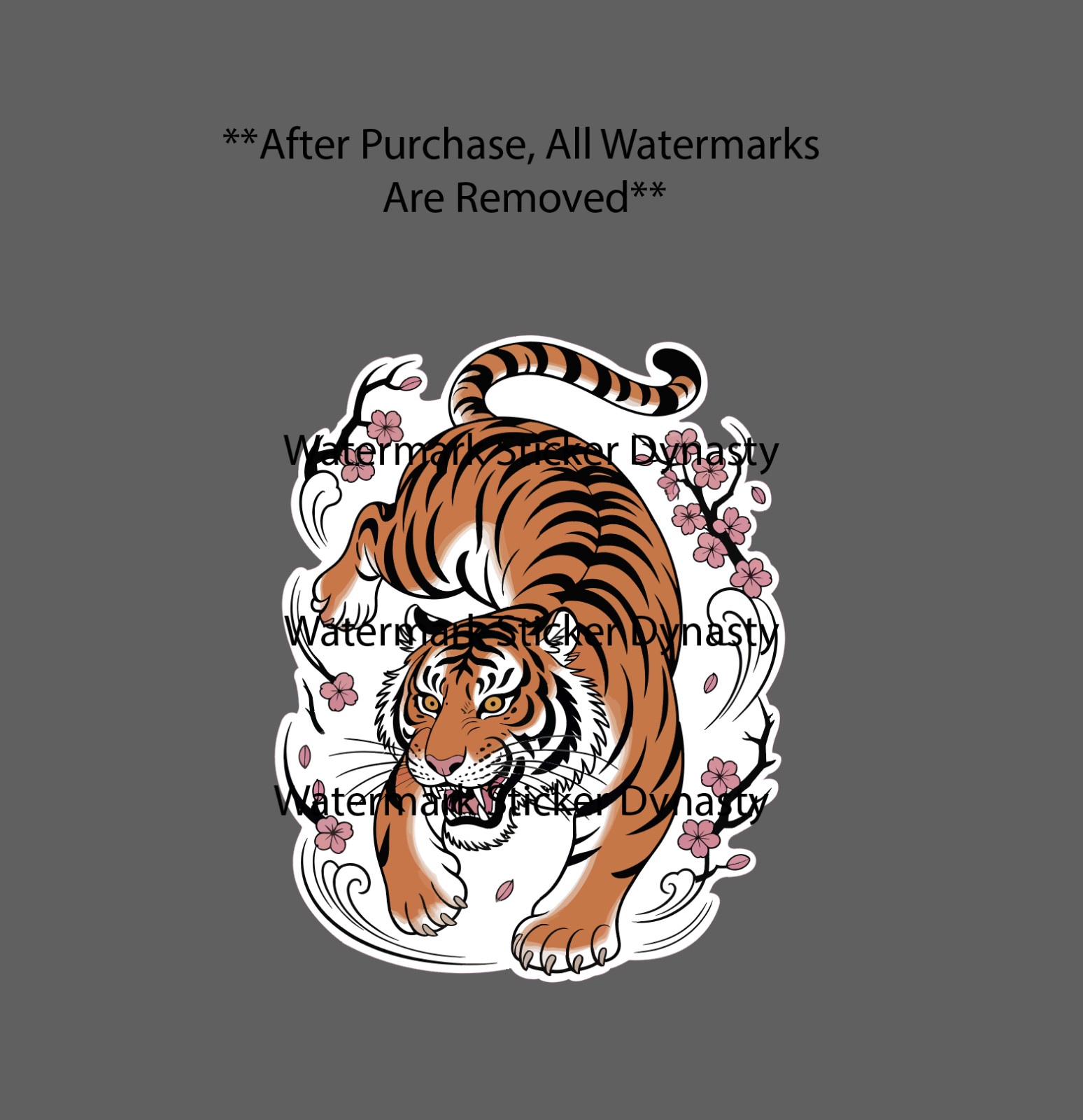 Traditional Japanese Tiger Sticker Waterproof Decal Cherry Blossom Cat Gift NEW