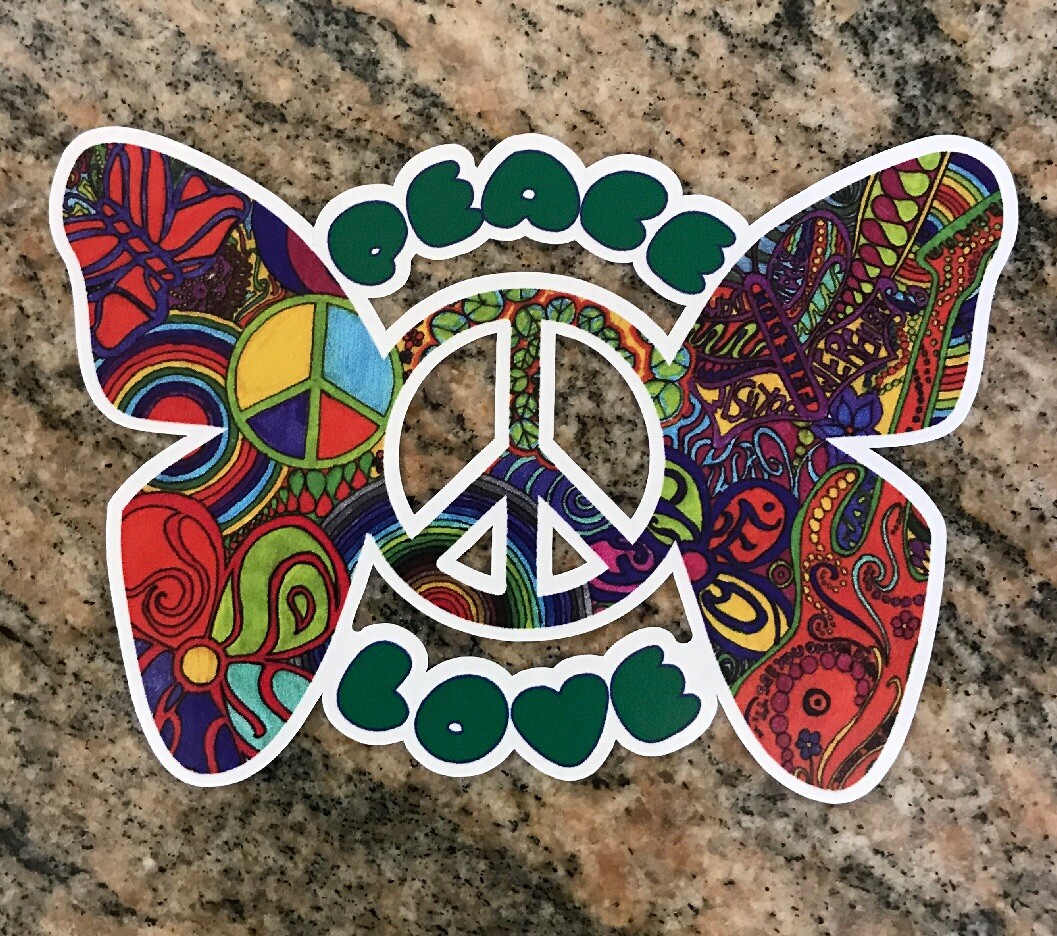 Peace Love Sticker – Peace Sign 60s Woodstock Hendrix Hippy Hippie Flower Child