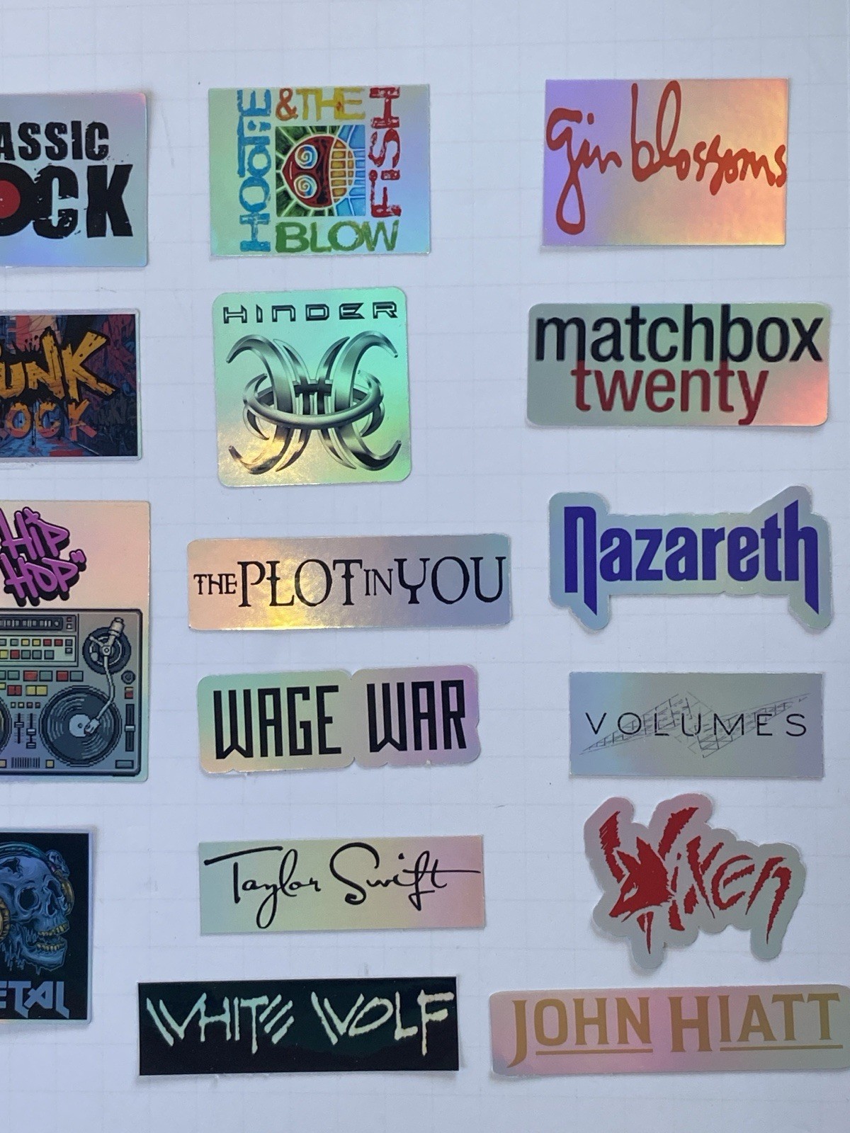 20 Classic Rock Stickers etc w/ Music Genre Stickers Waterproof HOLOGRAPHIC