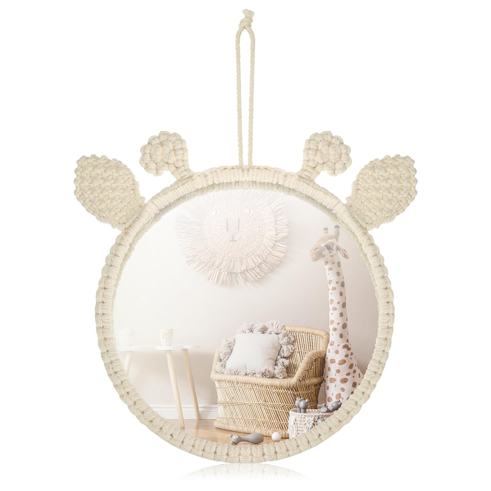 Boho Hanging Wall Mirror for Nursery Decor Natural Mirror Wall Art Boho Ornam…