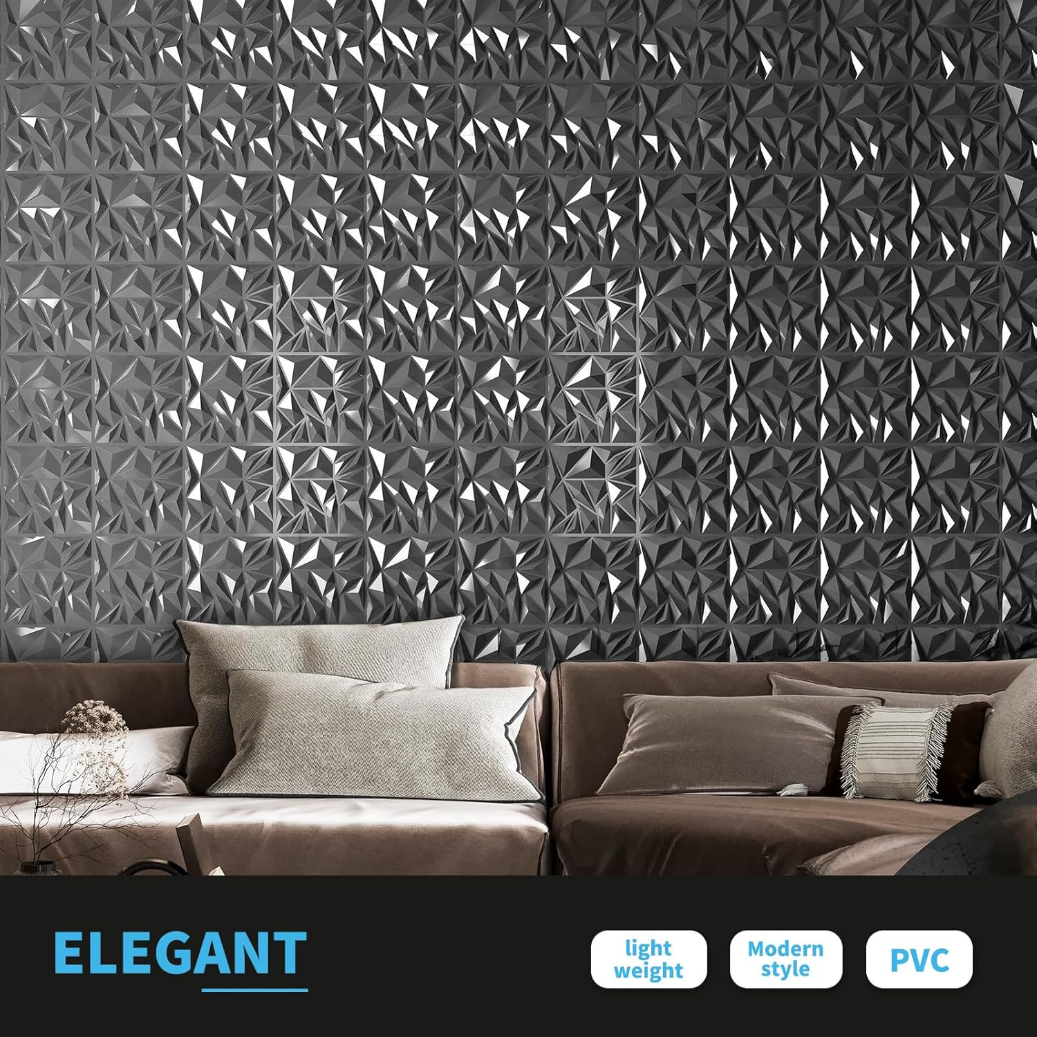 33-Pack 3D Diamond Wall Panels – Silver for Gaming & Living Room Decor