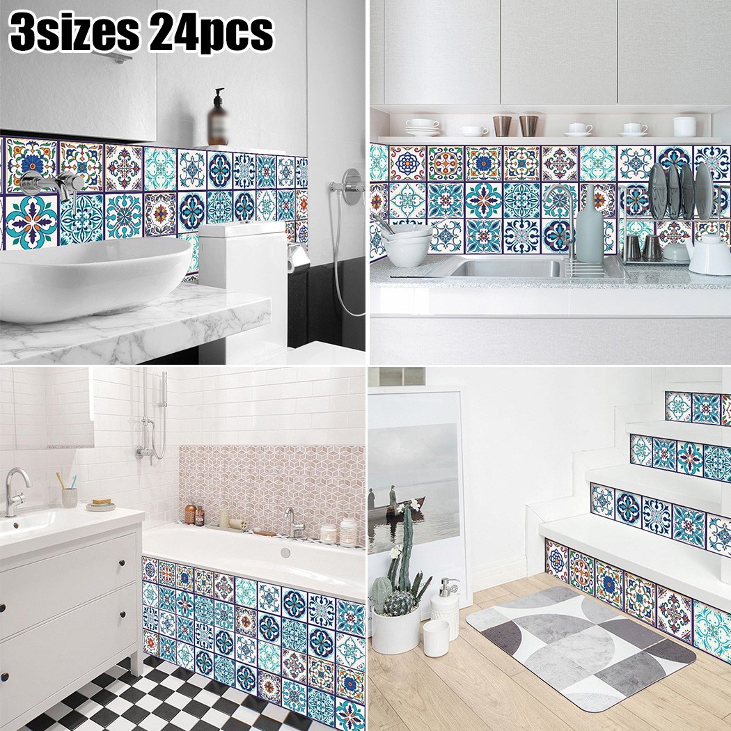 3 Sizes Bathroom Mosaic Colored Pattern Tile Stickers Wall Decor Self-Adhesive