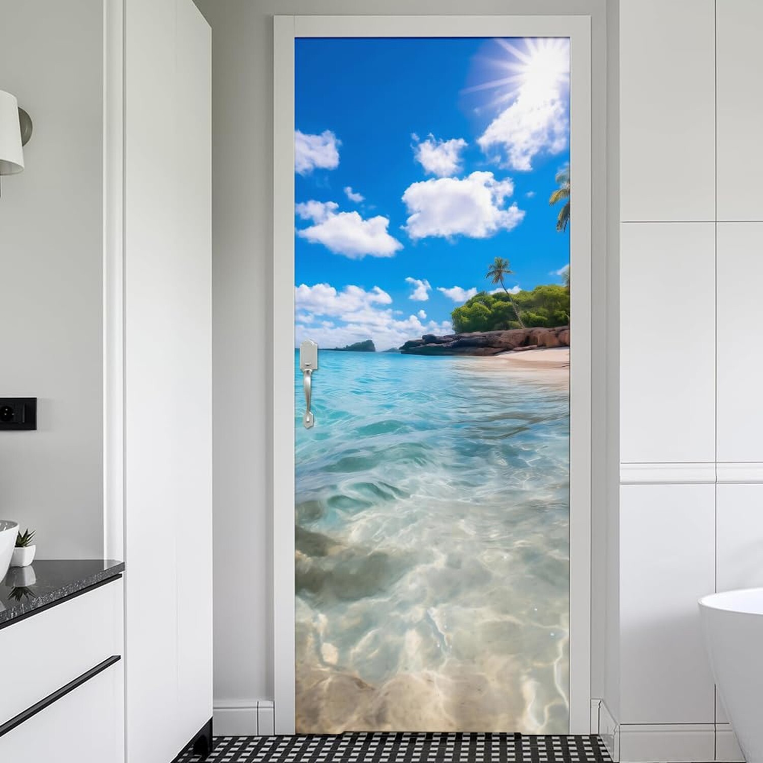 REDAMANCY Sunshine Island Beach Seashore Landscape Peel and Stick Door Sticke…
