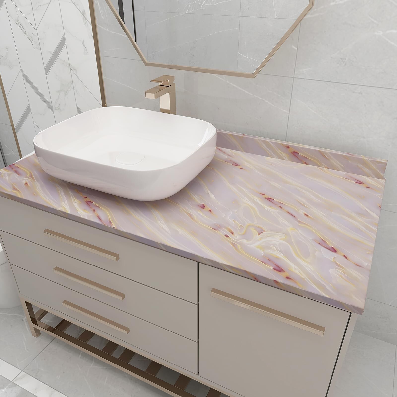 15.7"x196" Granite Gold White Marble Contact Paper Light Pink Peel and Stick …