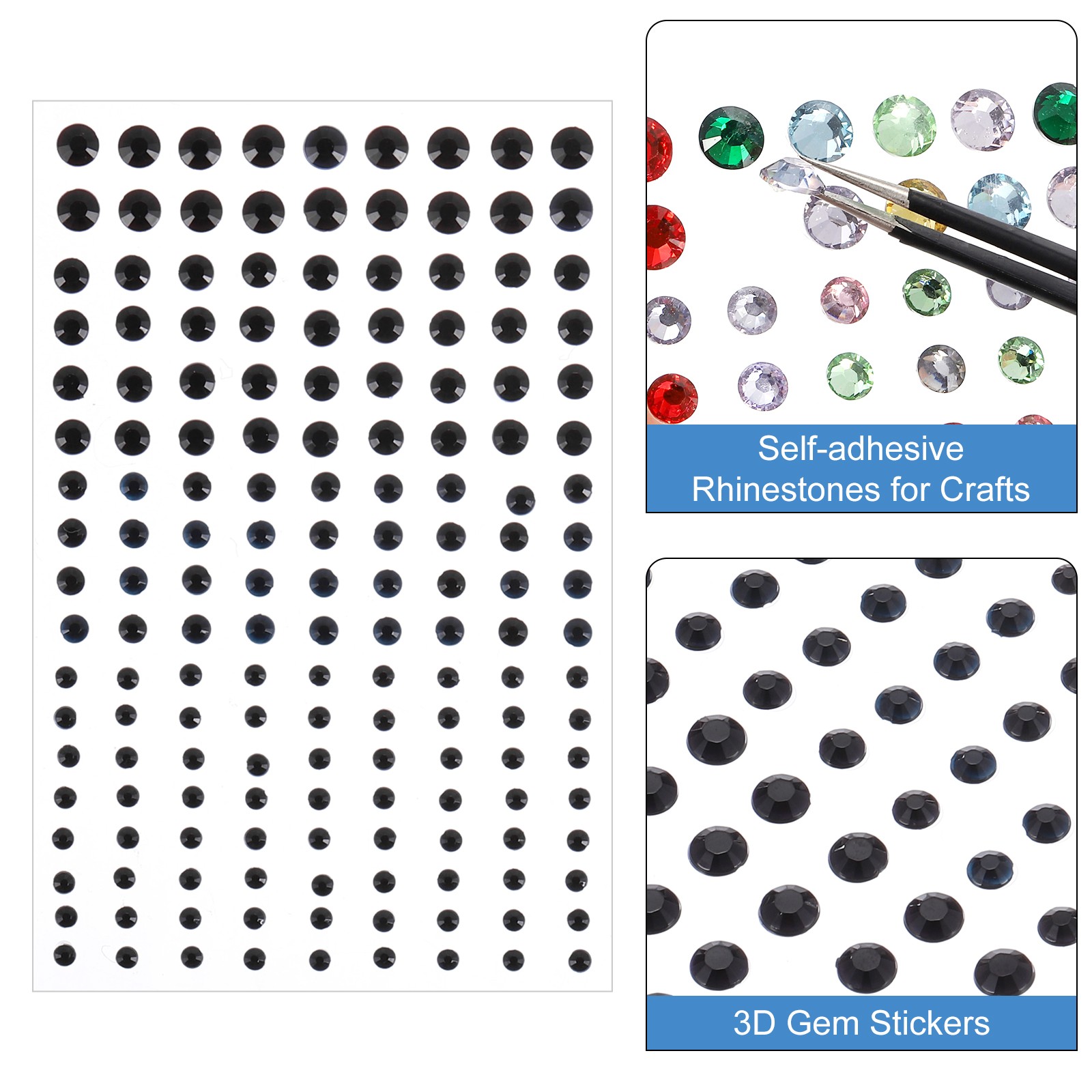 810 Pcs 3/4/5/6mm Self Adhesive Rhinestone Sticker, Red/Green/Pink/Blue/Black