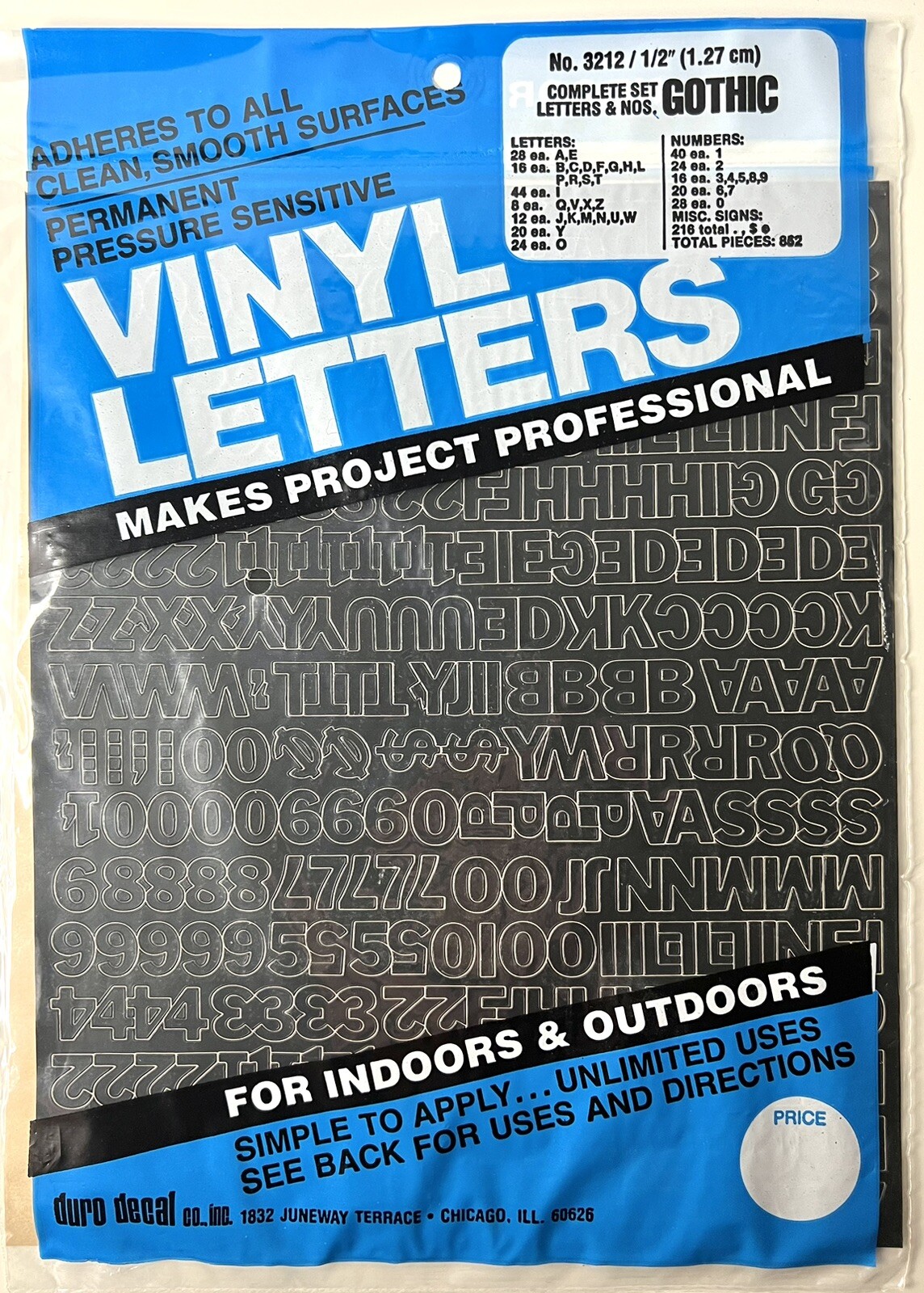GOTHIC BLACK Adhesive Vinyl Letters & Numbers 1/2" INDOORS OUTDOORS SEALED