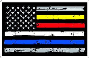 Distressed Flag Yellow Red Blue Line Reflective Decal Police magnet EMT Fire 911