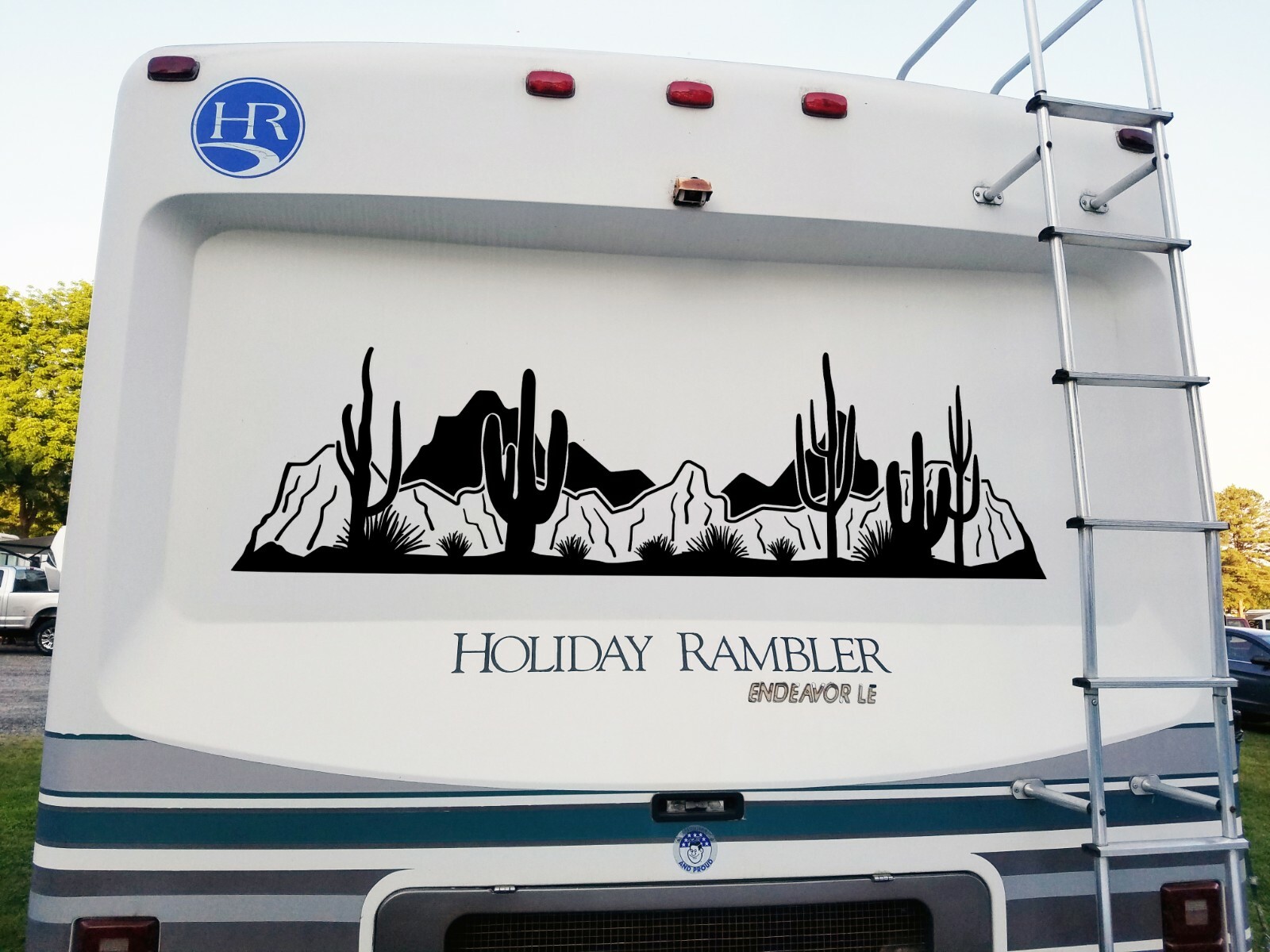 Desert Cactus Mountain Scene V2 Vinyl Decal – RV Camper Graphics Travel Trailer