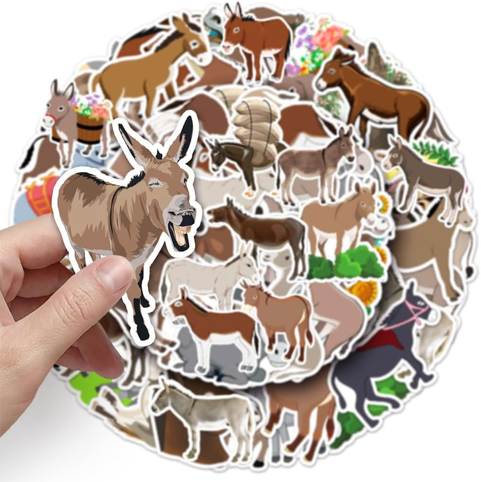 50Pcs Donkey Stickers Waterproof Vinyl Decals | Peel & Stick Sun-proof Removable
