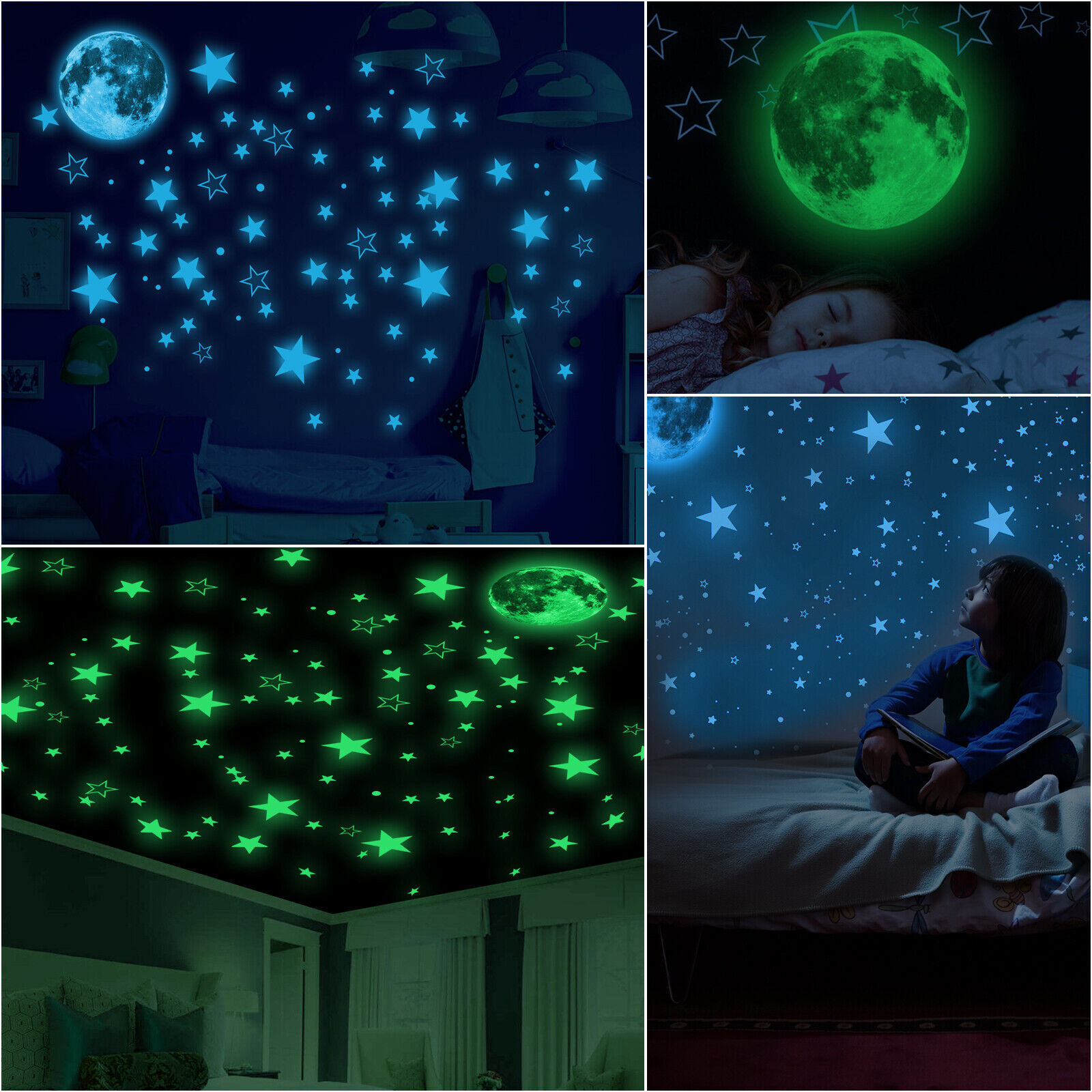 3D Glow In The Dark Luminous Stars Moon Wall Stickers Space Kid Ceiling Decor US