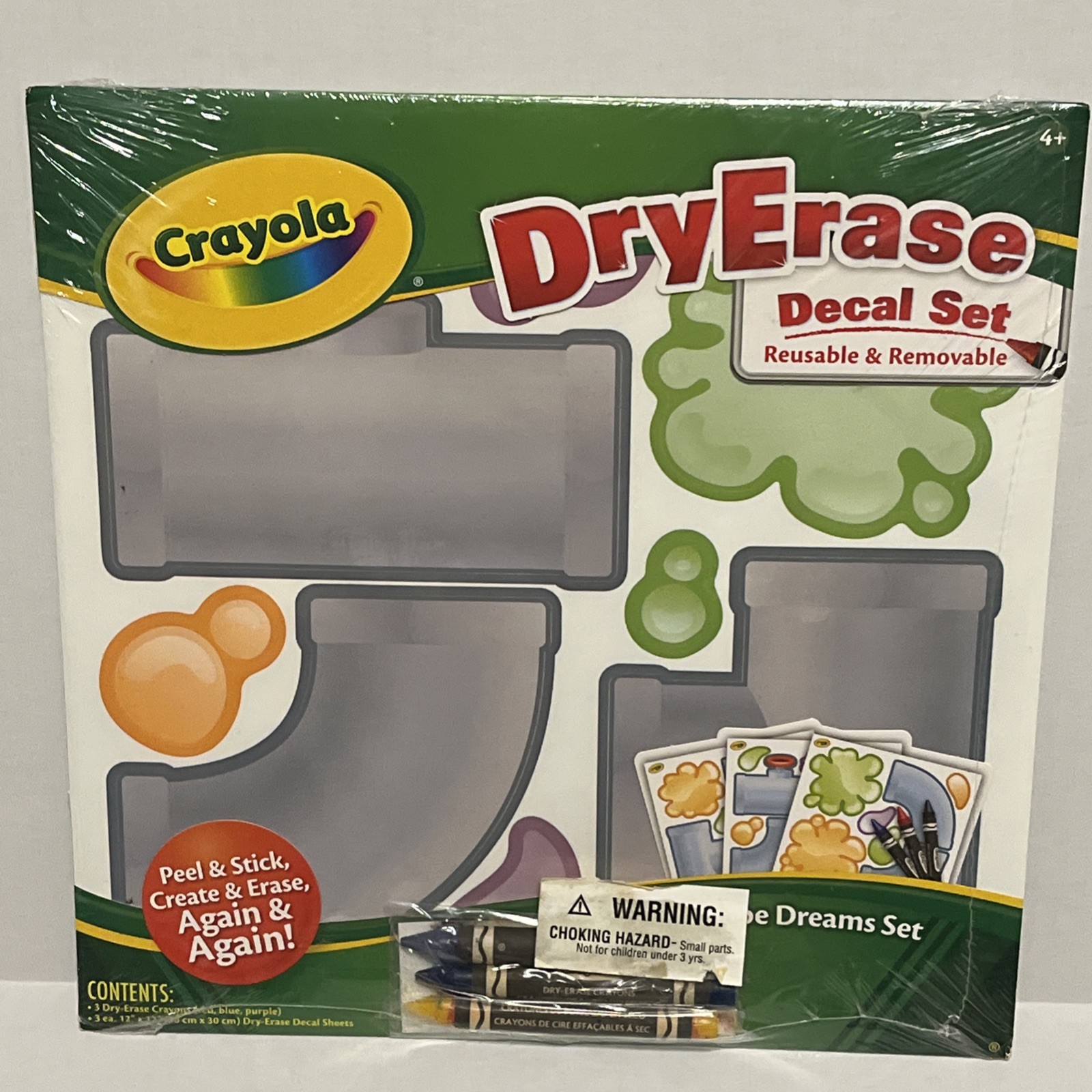 Crayola Dry Erase Wall Decals Pipe Dreams Washable Repositionable w/ Crayons