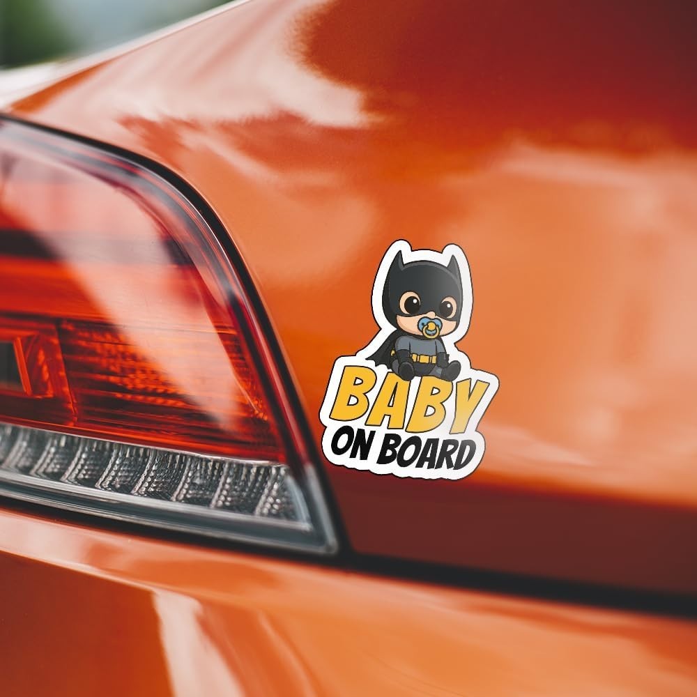 Cute Bat Hero Baby On Board Vinyl Sticker Waterproof Auto Window Truck 4.5" x 6"