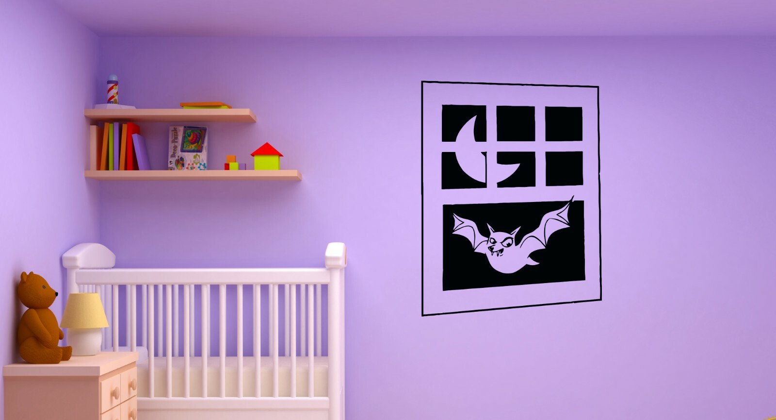 Wall Decal Window Night Moon Bat Sky Vinyl Sticker (ed2108)