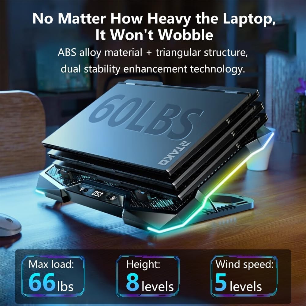 Gaming Laptop Cooling Pad 12-18 Inch Cooler with 10 Turbo Fans USB Adjus