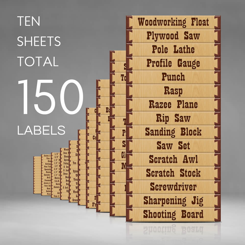 Organizer Labels for Wood Tool Drawers & Cabinets – Master Woodworker 10 PC Set