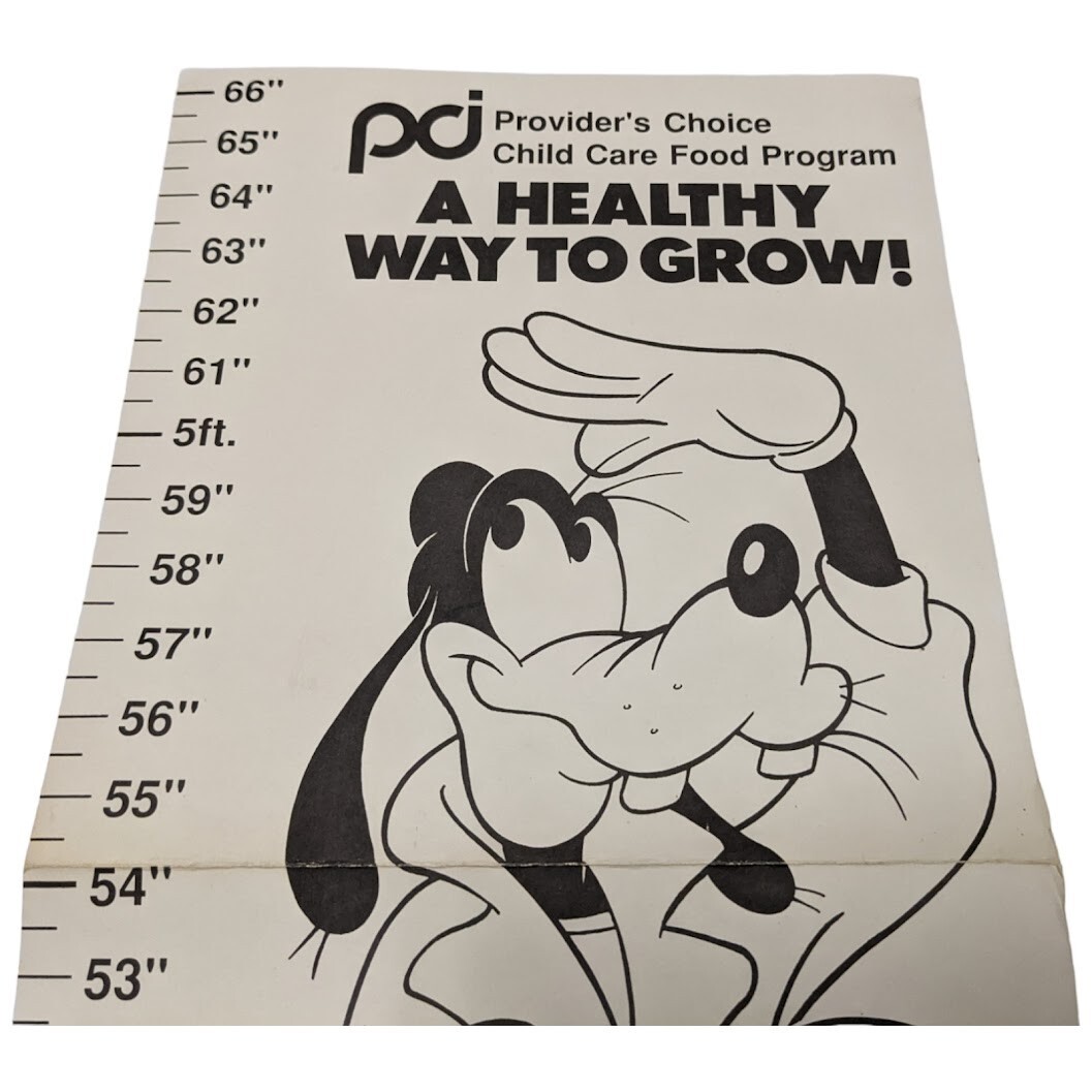 VTG 80s Walt Disney Hanging Height Chart – Goofy, Donald Duck, Pluto – RARE